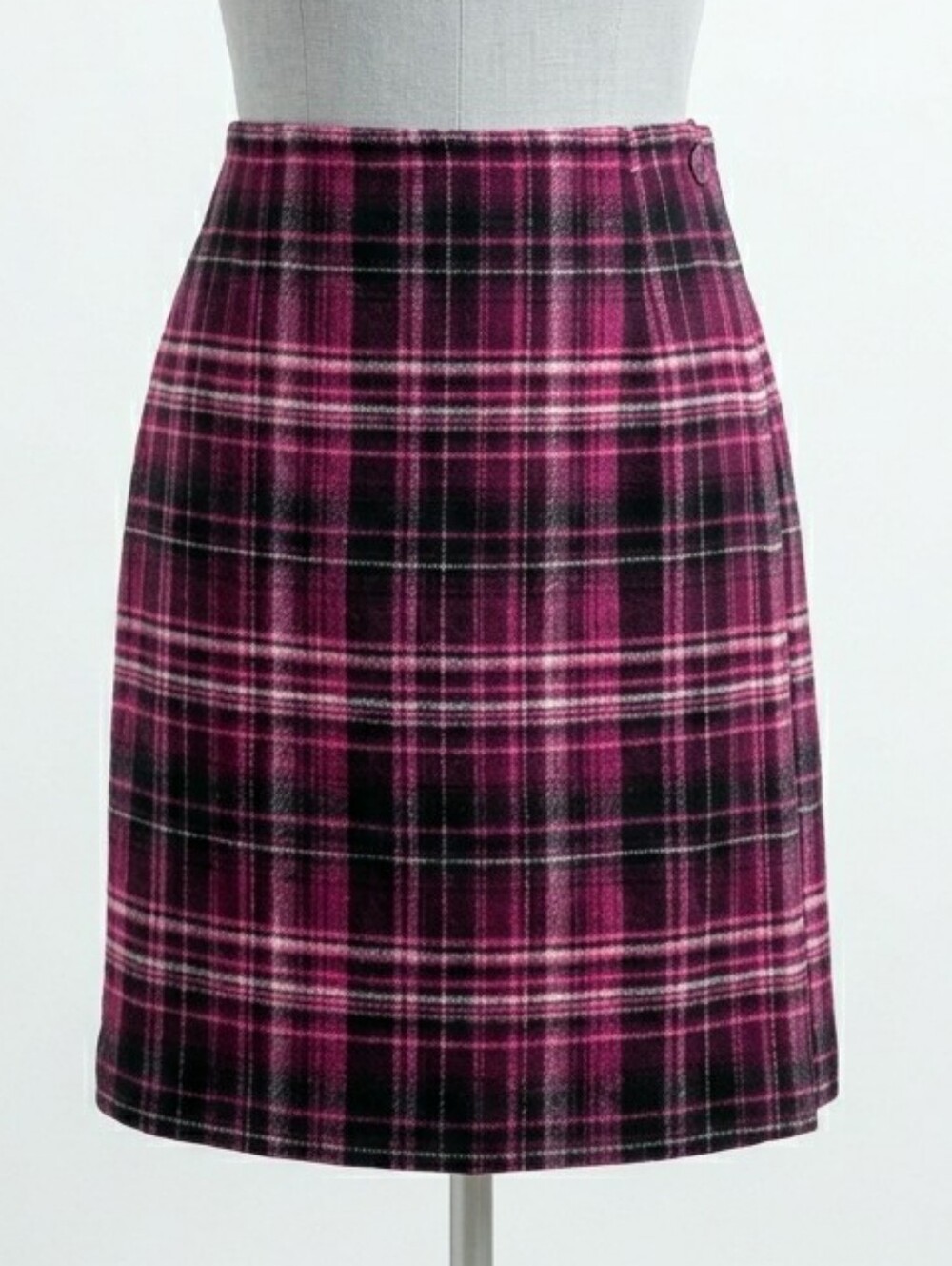 Vintage Style & Co Plaid Wool Wrap Skirt Plum Pink Black Academia Medium
